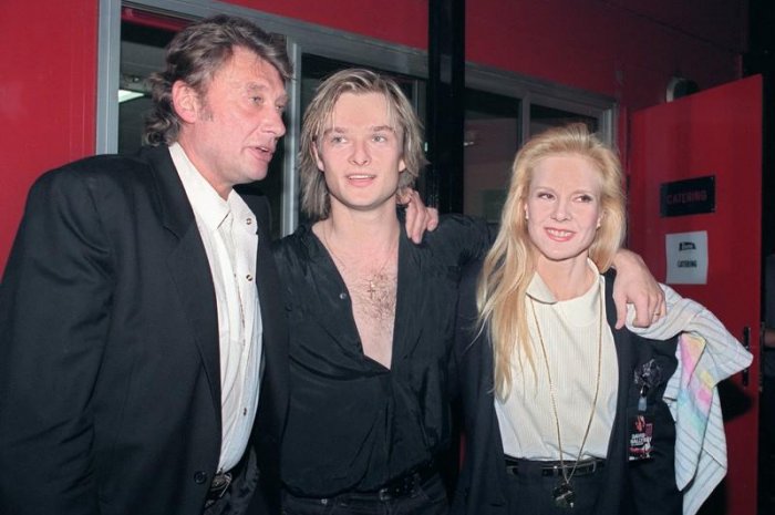 Johnny Hallyday avec son fils David et son ex-femme Sylvie Vartan